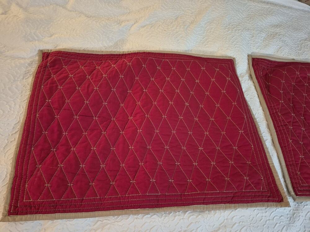 💥 2 Martha Stewart Collection Diamond Quilted Sham 21x27 Cotton Red Embroidered